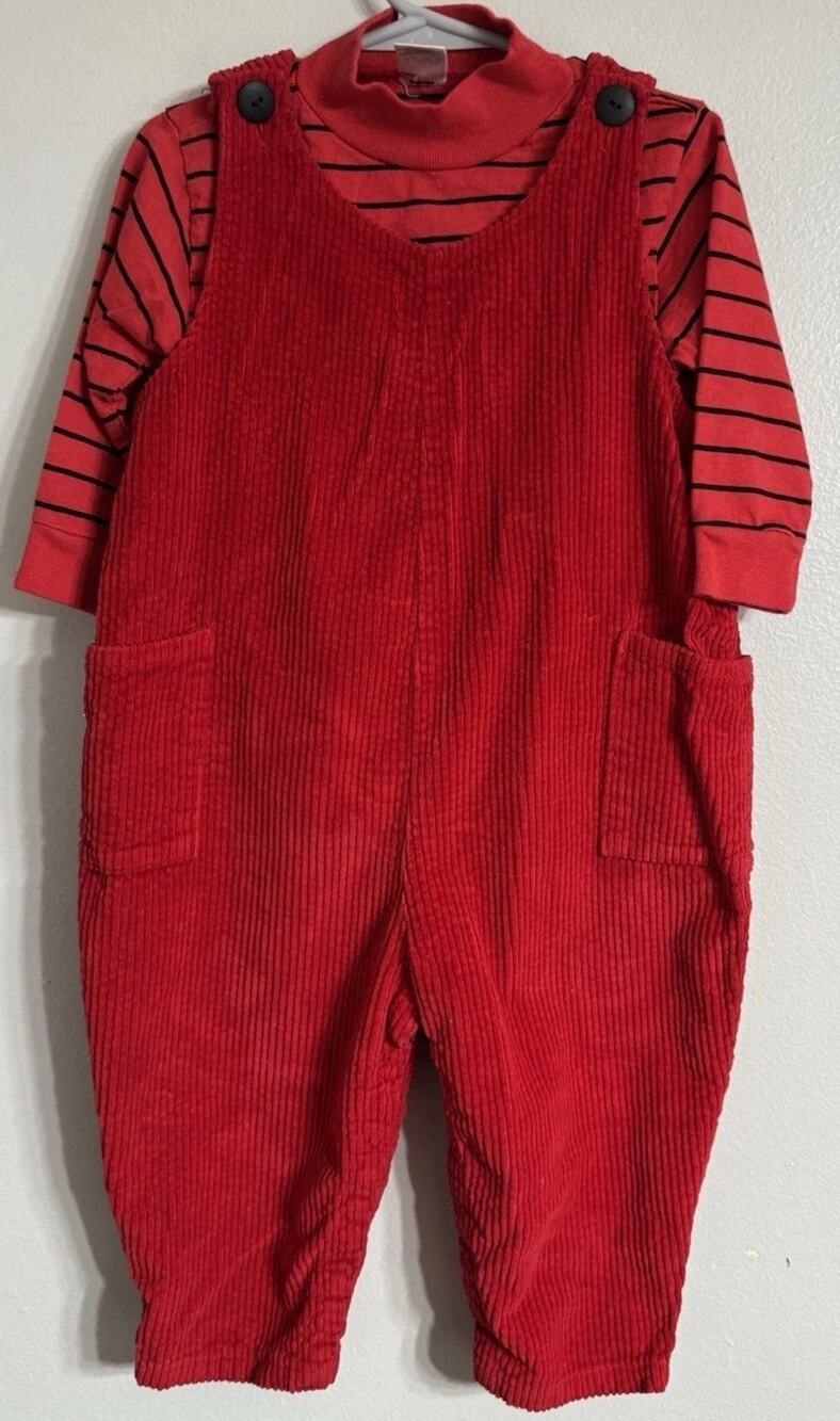 LOO-NA Romper Overall Boys 24 Month Corduroy Red Shirt Pants Cotton Boutique USA